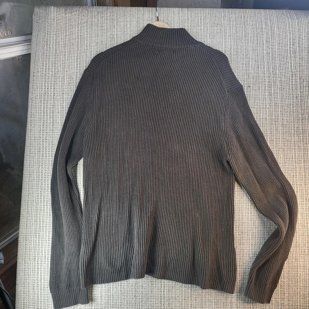 Banana Republic Sweater Mens Large Gray Ribbed Mock Neck Button Knit Pullover‎